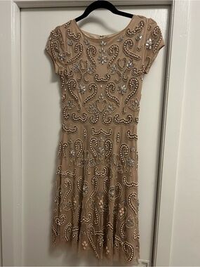 LARA Embellished Nude Beaded Cocktail Dress
